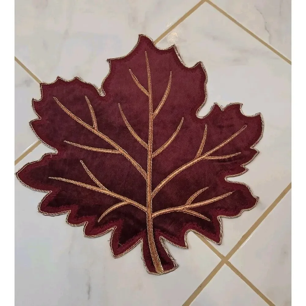 Evermaple Velvet Fall Leaf Shaped Placemats 15x15 Thanksgiving Set Multi